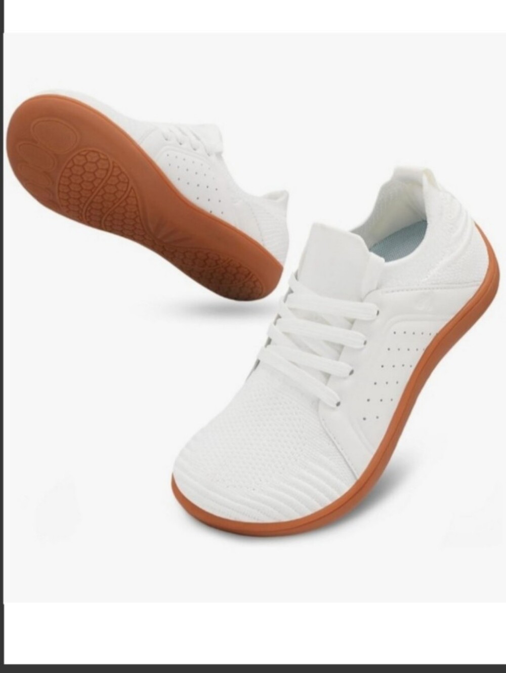 LeIsfIt WHITE Walking Sneaker (Women 8) WideWidth ZeroDrop Minimalist Shoe *READ